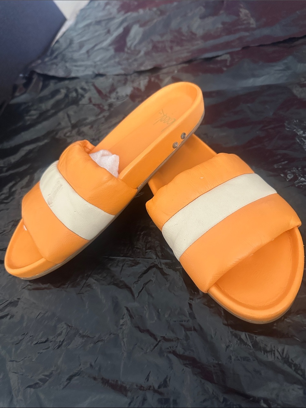 beek Orange and White Padded Slide Sandals